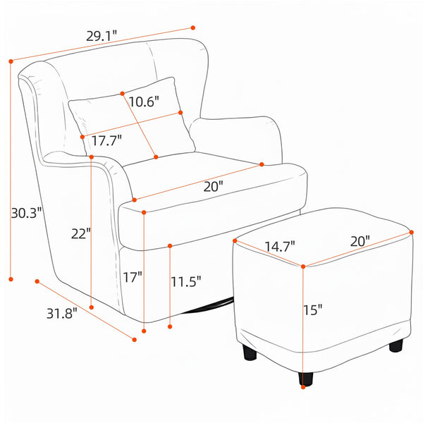 360° Swivel Wingback Accent Chair with Ottoman