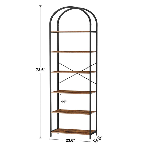 Arched Bookshelf – 5 & 6 Tier Wood and Metal Shelf Unit