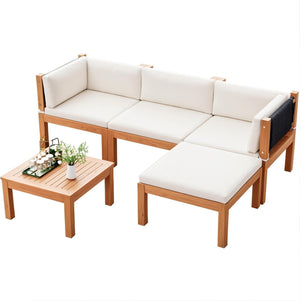 Acacia Wood Outdoor Sectional Sofa Set with Coffee Table