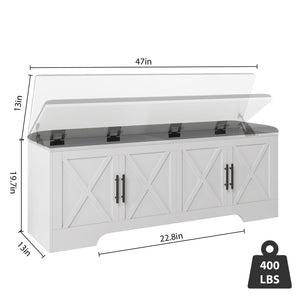 Farmhouse Storage Bench with Lift Top – 47.2" Cushioned Entryway Bench
