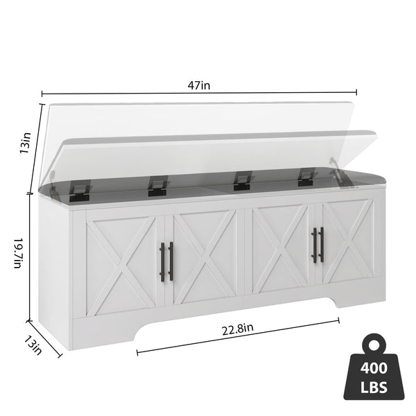 Farmhouse Storage Bench with Lift Top – 47.2" Cushioned Entryway Bench