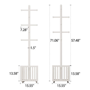 Freestanding Wood Coat Rack with 10 Hooks & Rolling Wheels