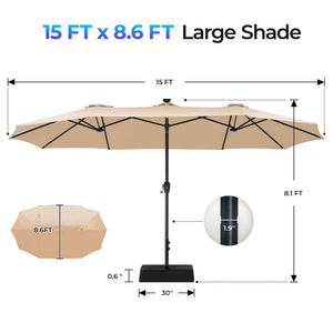 15ft LED Solar Patio Umbrella with Base