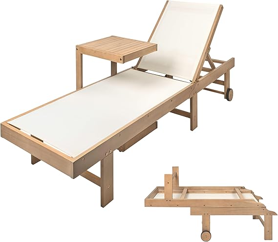 Outdoor Chaise Lounge Set with Side Table