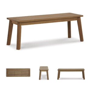 Outdoor Acacia Wood Dining Bench – Slatted Patio Seat, Light Brown