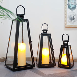 Set of 3 Decorative Metal Candle Lanterns with Tempered Glass — Indoor & Outdoor