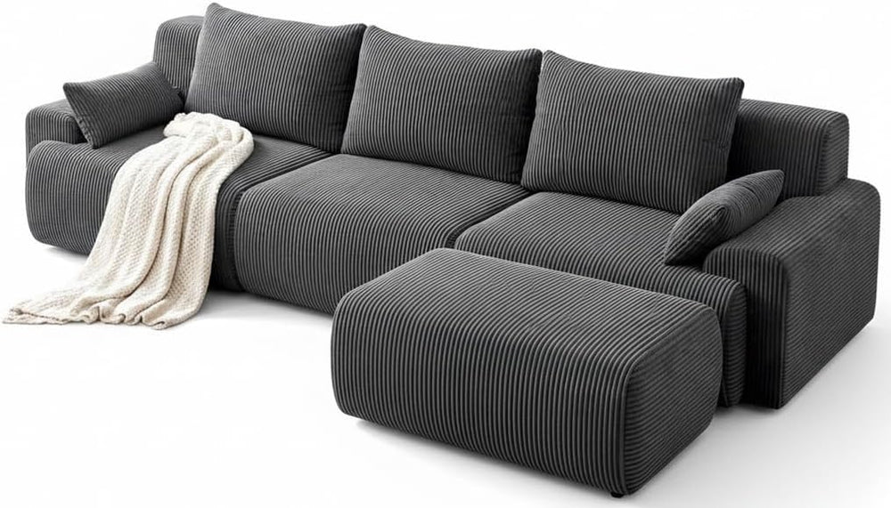 118" L-Shape Modular Cloud Sectional Sofa with Ottoman