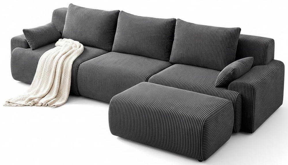 118" L-Shape Modular Cloud Sectional Sofa with Ottoman