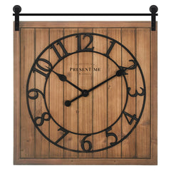 Farmhouse Barn Door Wall Clock – Shiplap Style, Silent, 3D Arabic Numerals, 23"H x 21"W