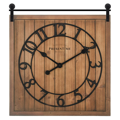 Farmhouse Barn Door Wall Clock – Shiplap Style, Silent, 3D Arabic Numerals, 23"H x 21"W