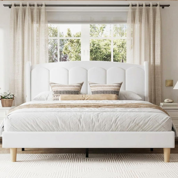 Queen Upholstered Platform Bed Frame with LED Headboard
