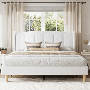 Queen Upholstered Platform Bed Frame with LED Headboard