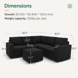U-Shaped Modular Sectional Sofa with Storage Ottoman