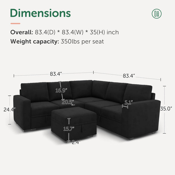 U-Shaped Modular Sectional Sofa with Storage Ottoman