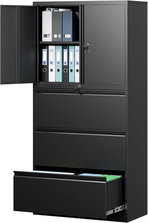 Metal Locking File Cabinet with Drawers and Adjustable Shelves
