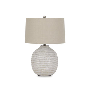 Round Textured Ceramic Table Lamp – Beige