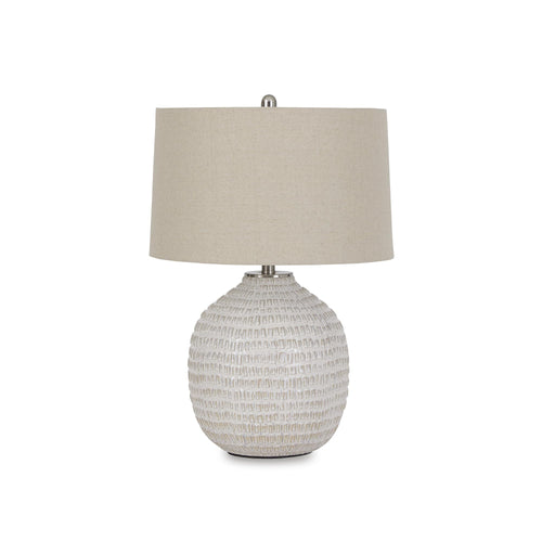 Round Textured Ceramic Table Lamp – Beige