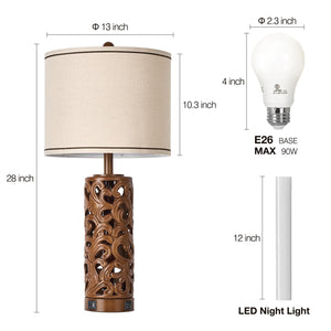Farmhouse Table Lamps Set of 2 with USB Charging Ports