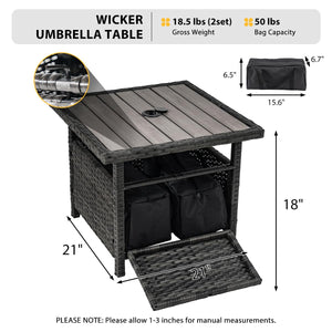 Wicker Patio Side Table with Umbrella Hole and Weight Bags