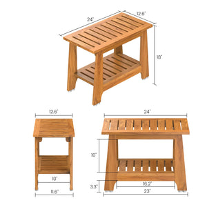 NNN 24" Commercial Teak Shower Bench - 8 Non-Slip Leveling Feet & 350 lbs Capacity | Rock-Solid Stability for Seniors & Spa Safety | Waterproof Design for Saunas/Outdoor Pools (Patented)