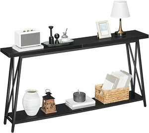63-Inch Industrial Console Table with X-Shaped Metal Frame