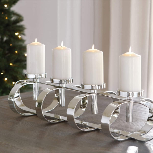 4-Bulb Pillar Candle Holder - Nickel Plated Aluminium, Silver