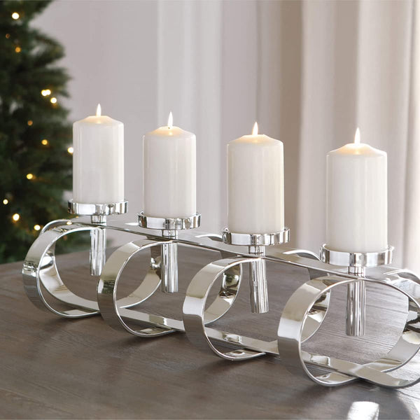 4-Bulb Pillar Candle Holder - Nickel Plated Aluminium, Silver
