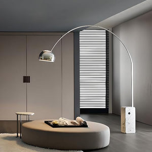 Modern Arc Floor Lamp with Marble Base & Stainless Steel – Adjustable Height Standing Light