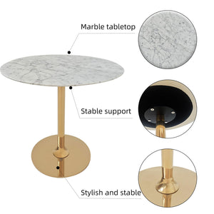 Marble Round End Table with Gold Metal Frame