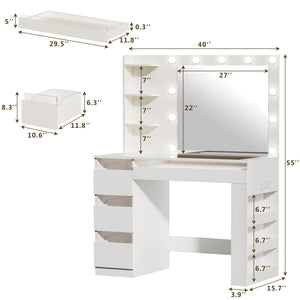 LED Vanity Desk with Lighted Mirror, Acrylic Drawers & Built-In Power Outlet