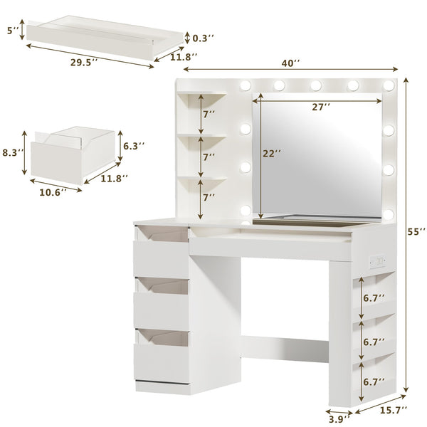LED Vanity Desk with Lighted Mirror, Acrylic Drawers & Built-In Power Outlet