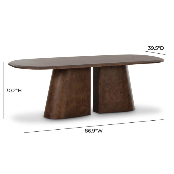 Oval Burl Wood Dining Table 87" – Seats 6, Brown