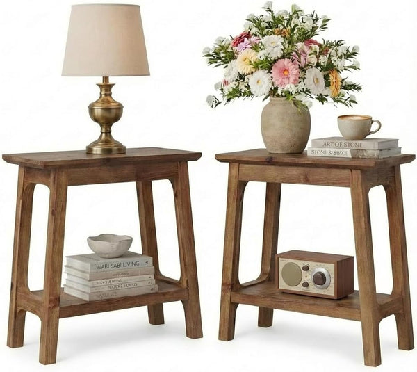 Solid Wood Narrow End Tables Set of 2 with Storage