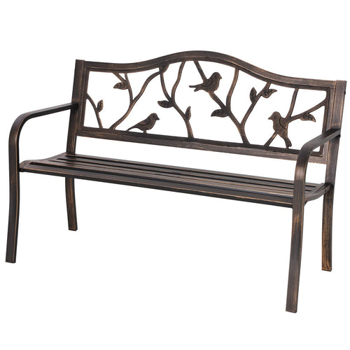 Cast Iron Outdoor Garden Bench with Backrest and Armrests