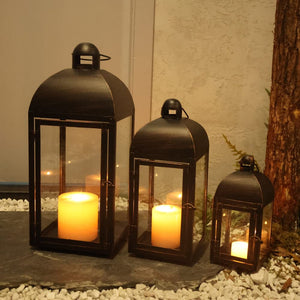 Decorative Candle Lanterns Set of 3 – Large Metal & Glass Outdoor Indoor Lanterns