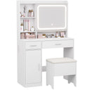 Vanity Desk with LED Mirror, Power Outlets & Storage