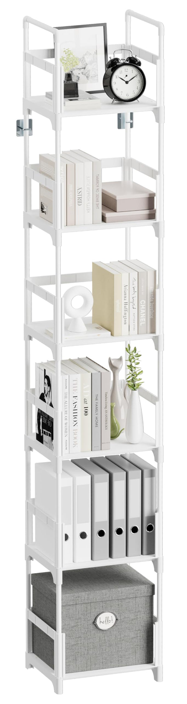 Metal Frame Narrow Bookshelf with Plastic Shelves – 3 Tier & 6 Tier
