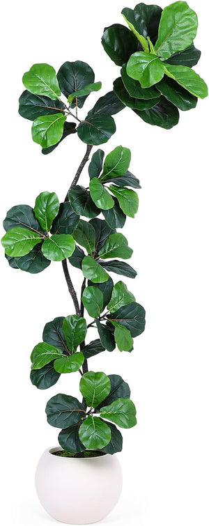 Artificial Fiddle Leaf Fig Tree with White Planter