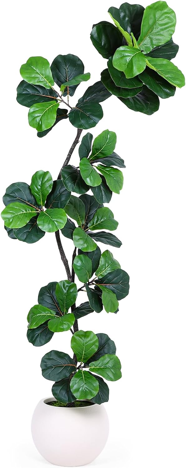 Artificial Fiddle Leaf Fig Tree with White Planter