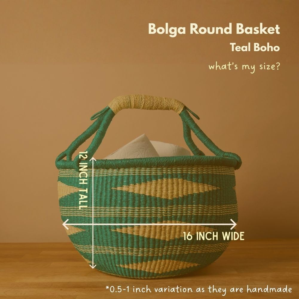 Round Wicker Storage Basket with Handle – Boho Elephant Grass Weave
