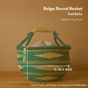 Round Wicker Storage Basket with Handle – Boho Elephant Grass Weave