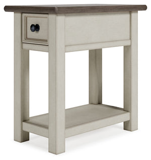 Farmhouse Chairside End Table with Charging Station and Drawer