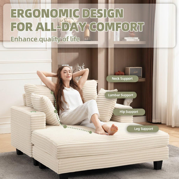 Oversized Corduroy Chaise Lounge Chair with Pillows