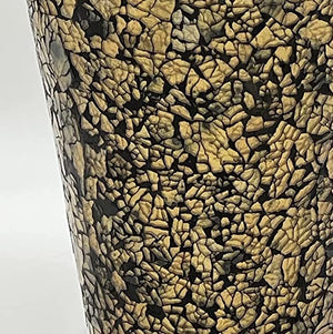 18 Inch Tall Mosaic Floor Vase – Crackled Gold & Black Terracotta Cylinder