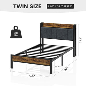 LED Platform Bed Frame with Storage Headboard & Charging Station