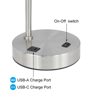 Bedside Table Lamp with USB Charging Port and Fabric Shade