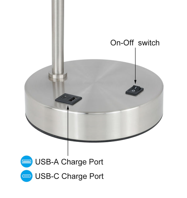 Bedside Table Lamp with USB Charging Port and Fabric Shade