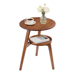 Bamboo Round 2-Tier End Table with Storage Shelf