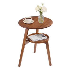 Bamboo Round 2-Tier End Table with Storage Shelf