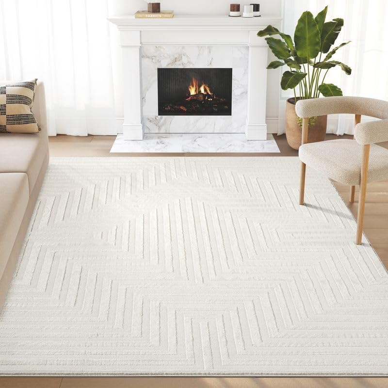Cream Geometric Area Rug
